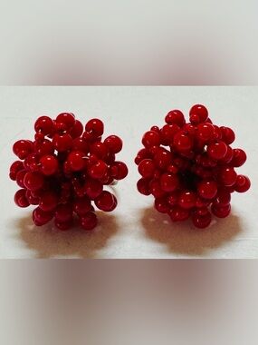 Czech Red Cluster Bead Screw Back Earrings
